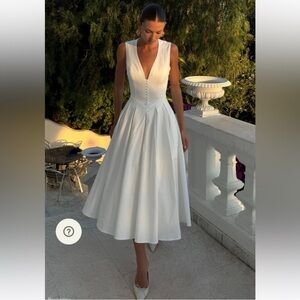 Meshki White Midi Dress with Button Detail